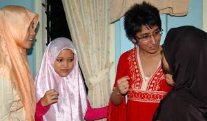 Irshad Manji, author of "The Trouble with Islam Today," talks with studentsat an Islamic boarding school in Indonesia. She will be at Penn tomorrow.