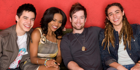 "Idol's" finalists are (from left) David Archuleta, Syesha Mercado, David Cook, and Jason Castro. All four have pros and cons, but we'll soon see if talent matters more than looks.