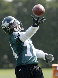 Rookie receiver DeSean Jackson hauls in a pass during the Eagles' minicamp. The second-round pick also fielded punts.