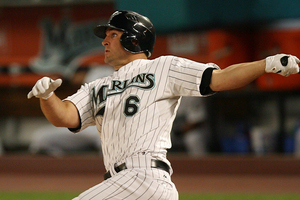 Florida second baseman Dan Uggla, here hitting a three-run homer against the Padres on Friday, is batting .267.