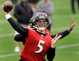 Joe Flacco, of Audubon, N.J., works out at Ravens minicamp.