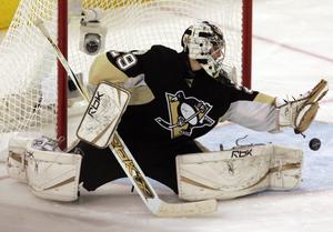 Pittsburgh goalie Marc-Andre Fleury makes a save during the third period of Game 1 on Friday.
