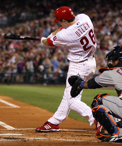 Chase Utley's swing connects with homer vs. Mets. It was one of his 13 home runs.