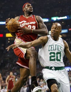 Cavaliers' LeBron James drives past Celtics' Ray Allen in Game 5.