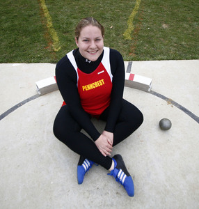 Penncrest's Karen Shump is going for fourth state shot-put title.