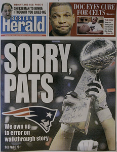The Boston Herald backed away from earlier allegations about the Patriots and their Super Bowl XXXVI victory.