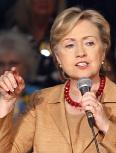 Sen. Hillary Rodham Clinton speaks during a campaign rally at a school in Maysville, Ky.