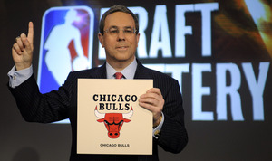 Bulls executive Steve Schanwald lets everyone know that Chicago will pick first. "After this season, we needed a break, and I think we just got one tonight," he said.