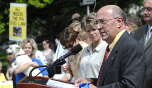 State Rep. Thomas Caltagirone unveils his legislation last week to strengthen the state's animal-cruelty laws. The Democrat said the sex-abuse- victims bill "is not going anywhere."