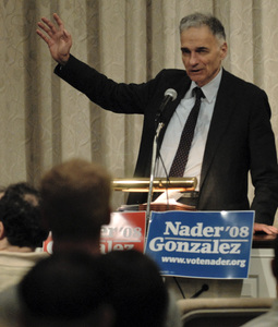 Independent presidential candidate Ralph Nader speaks at the Ethical Society in Center City. For the 2008 election, he again faces the challenge of getting on the Pennsylvania ballot.