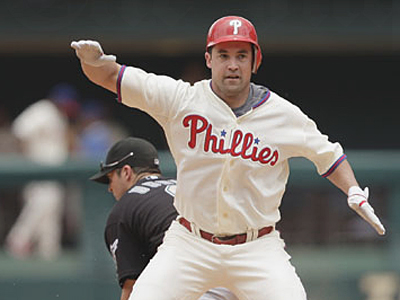 Philadelphia Phillies Shane Victorino slaps hands with Jimmy