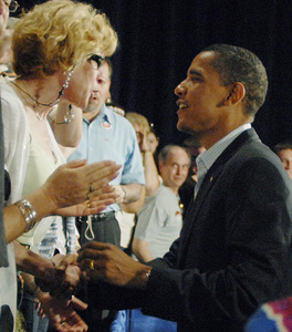 Barack Obama at Radnor Middle School. He called John McCain's proposed gas-tax holiday "a Washington gimmick."