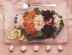 The bold colors of this grated- vegetable salad match the flavor of its Dijon mustard dressing.
