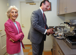 Lawyer Frank Rothermel makes cappuccino for paralegal Betty Boccella, who works for another lawyer in his Philadelphia office. When the machine breaks, she brings him coffee. Arrangements over the making and fetching of coffee are not always this amicable.