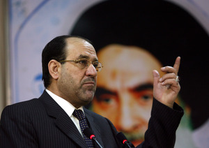 Prime Minister Nouri al-Maliki speaks at ceremonies marking the fifth anniversary of the assassination of Ayatollah Mohammed Baqir al-Hakim, a leading foe of Saddam Hussein.