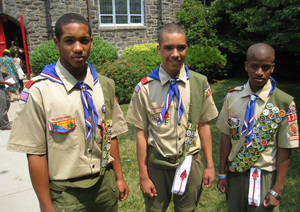 Prepared for it all: Eagle Scouts (from left) Jordan Perkins, Donald Hunt and Irvin Anglin Jr. received congratulations from Mayor Nutter, Sen. Arlen Spector, and President Bush.