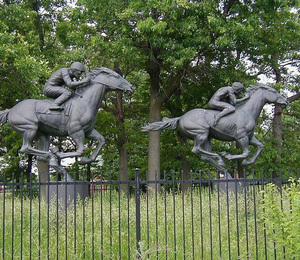 Has anyone seen this horse? The 12-foot bronze statue on the right was stolen from the site of the old Garden State Park.