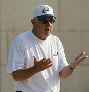 Jim Johnson gestures before the start of yesterday's morning workout.