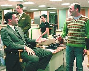 "Mad Men" creator Matthew Weiner (right) on the set with Jon Hamm.