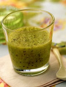 Minty Melon Mix uses honeydew, kiwi and apple juice to create a drink with the consistency of slightly pulpy orange juice. Blend in fresh mint to taste.