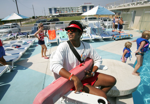 Karim Badran, 21, from Egypt, where he is a civil-engineering student in Cairo, works three jobs at Morey's Piers in Wildwood: pool lifeguard, hotel housekeeper, and food-service worker at the park.