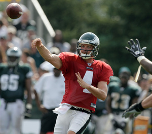 Kevin Kolb throws during morning practice yesterday.