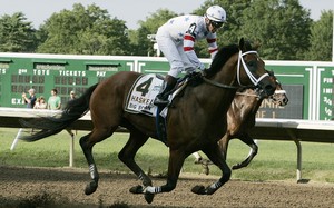 Kent Desormeaux rides Big Brown to victory in Haskell Invitational.