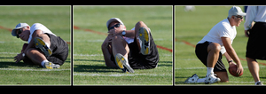 Eagles chairman Jeffrey Lurie has some fun by taking part in a fumble recovery drill at practice yesterday.