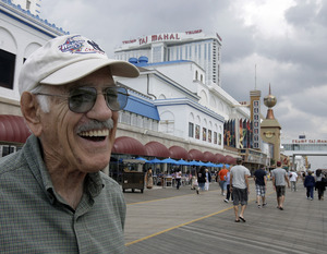 Cal Mazzo of Reading, on the Boardwalk. He comes to A.C. twice a month with his wife, Mary."I like the idea you can go to a variety of casinos . . . the ocean and the Boardwalk," he said.