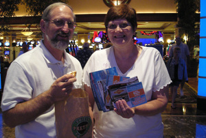 Gloria and David Hykes of York Haven, Pa., outside of Harrisburg, show off their mailers from Atlantic City casinos. They got a free show ticket last week but no complimentary room.
