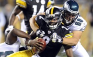 Defensive coordinator Jim Johnson "can call me whatever he wants," says Dan Klecko (68), who brought down Steelers rookie quarterback Dennis Dixon in the preseason opener. "He's the boss. I'm not going to call him out on it."