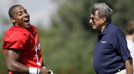 Daryll Clark , here with coach Joe Paterno earlier this month, has new reason to be happy. He will start Saturday against Coastal Carolina.