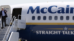 John McCain arriving in Philadelphia yesterday