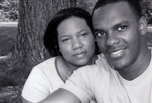 Veno Leigertwood , 31, and his wife, Raven. Leigertwood was killed outside his home.