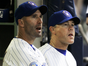 Dale Sveum (left) was Ned Yost's bench coach in Milwaukee until Monday's shake-up. Now Sveum is managing the Brewers.