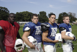 Much of the credit for Triton's 2-0 start belongs to its defense, especially its four linebackers: (from left) Will Simmons, Denny McWilliams, Joe Capizzi and John Ippolite. "People think we're going to roll over," Ippolite said. "We're not that kind of team."