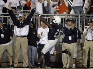 Penn State's Derrick Williams celebrates in the end zone after he returned a kick for a 94-yard touchdown against Illinois.