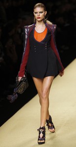 Model shows off creation by fashion designer Marc Jacobs yesterday at show in Paris.