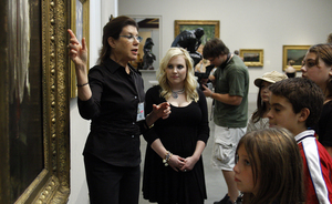 Meghan McCain (center) tours Art Museum yesterday. Besides campaigning, she's promoting her children's book, "My Dad, John McCain."