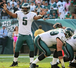 Donovan McNabb calls an audible at the goal line on the team's final possession. The play lost yardage.