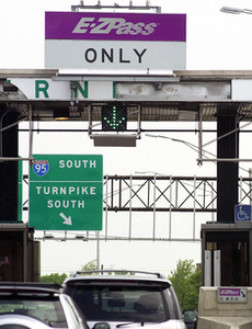 The E-ZPass lanes - this one is in Monroe Township - are intended for drivers who have prepaid their tolls.