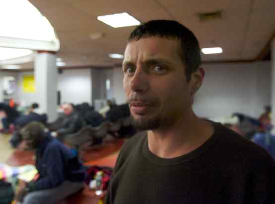 Mike Rego, 34, from Pittsburgh, is a drifter and frequent overnight visitor to the Camden County "warming center."