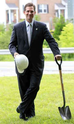 Montco Commissioner Bruce L. Castor Jr., the former golden-boy prosecutor, at a groundbreaking in West Conshohocken.