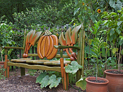 Whimsical bench crafted by Doug Croft and Doug Randolph of Chanticleer will be featured in a show at Wayne Art Center starting Sunday