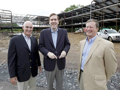 Shelbourne Capital LLC partners (from left) Joseph F. McElwee, Joseph L. Fox and James W. Kane III outside their North Wales construction site. According to one industry analyst, Shelbourne may be the busiest assisted-living developer in the country.  DAVID SWANSON / Staff Photographer