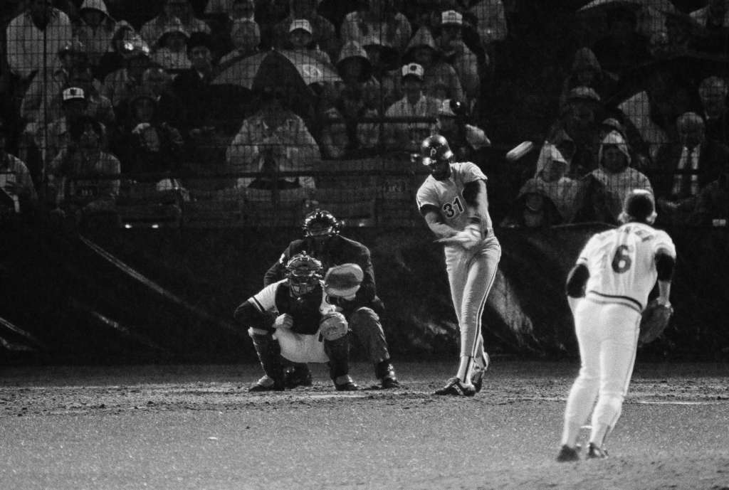 Two members of the teams in the1983 World Series, Philadelphia Phillies'  Mike Schmidt, right, and Baltimore Orioles' Eddie Murray, joke around  during a news conference prior to a home run contest Saturday