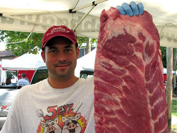 Bob Trudnak with a rack of ribs.