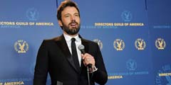 Ben Affleck speaks holding his award for outstanding directorial achievement in feature film for "Argo" at the 65th Annual Directors Guild of America Awards at the Ray Dolby Ballroom on Saturday, Feb. 2, 2013, in Los Angeles. (Photo by Chris Pizzello/Invision/AP)