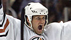 Edmonton Oilers&acute; Chris Pronger celebrates his goal against the Anaheim Mighty Ducks during the first period in Game 2 of the NHL hockey Western Conference finals, Sunday, May 21, 2006, in Anaheim, Calif. (AP Photo/Chris Carlson)