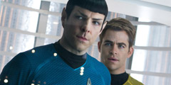 This undated publicity film image released by Paramount Pictures shows, Zachary Quinto, left, as Spock and Chris Pine as Kirk in a scene in the movie, "Star Trek Into Darkness," from Paramount Pictures and Skydance Productions. Since premiering Wednesday, May 15, 2013 in huge-screen IMAX theaters and expanding Thursday to general cinemas, "Into Darkness" has pulled in $84.1 million, well below distributor Paramount&acute;s initial forecast of $100 million. (AP Photo/Paramount Pictures, Zade Rosenthal)